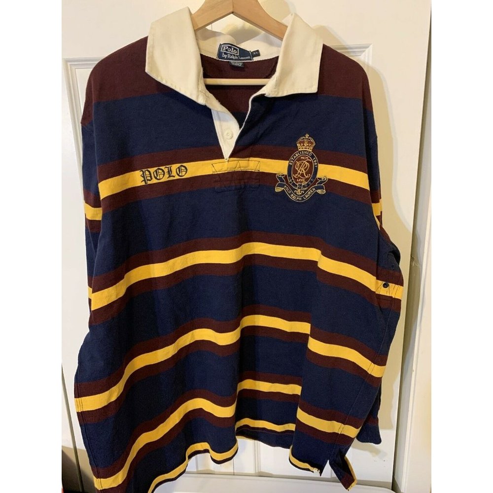Vtg Polo Ralph Lauren Men’s Sz XL‎ Striped Polo Rugby Shirt Heavy No 8 Colorful - Picture 5 of 10